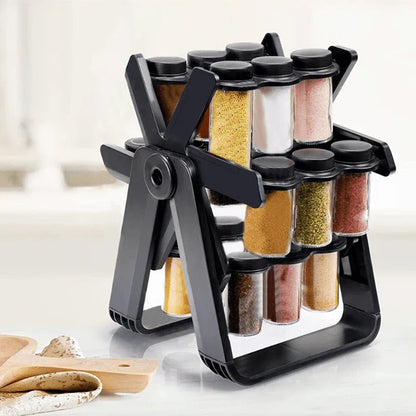 360° Rotating Ferris Wheel Spice Rack with 18 Glass Jars - Yalla Deals