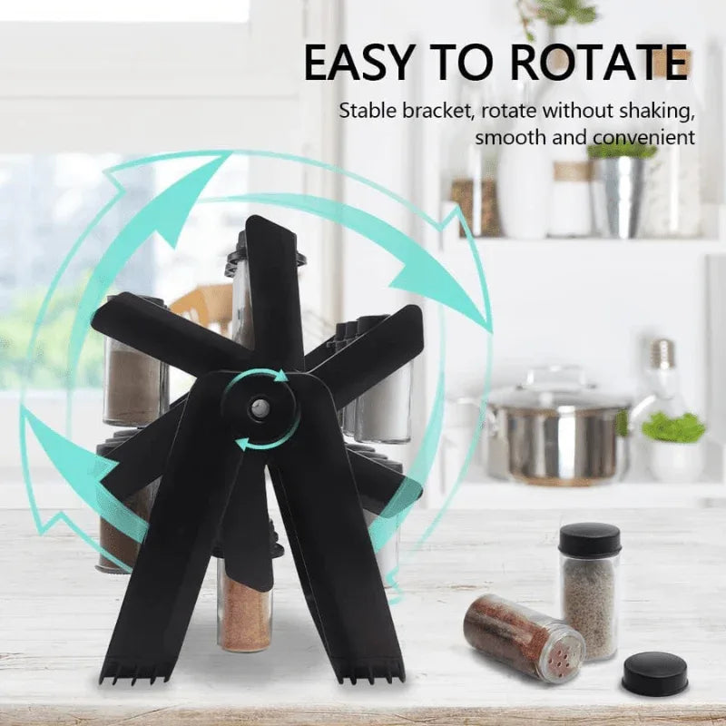 360° Rotating Ferris Wheel Spice Rack with 18 Glass Jars - Yalla Deals