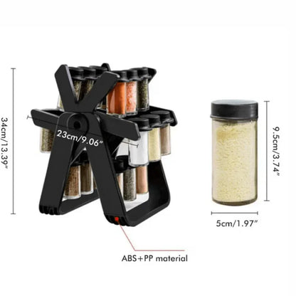 360° Rotating Ferris Wheel Spice Rack with 18 Glass Jars - Yalla Deals