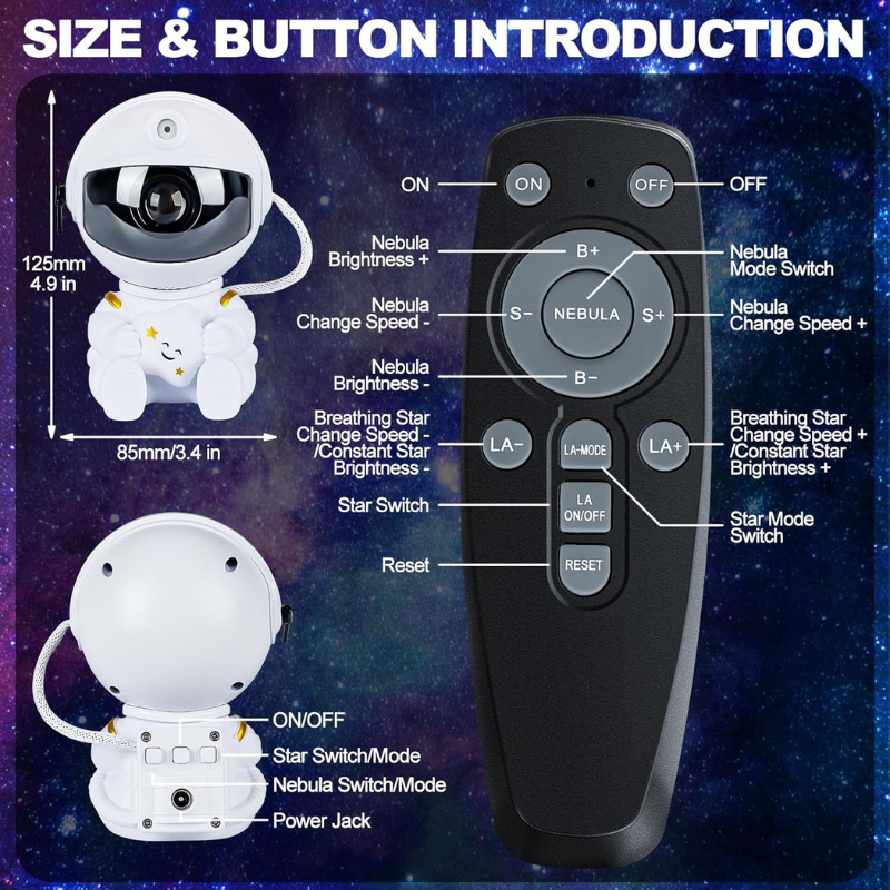 Astronaut Galaxy Star Projector Night Light | Starry Sky Nebula Lamp
