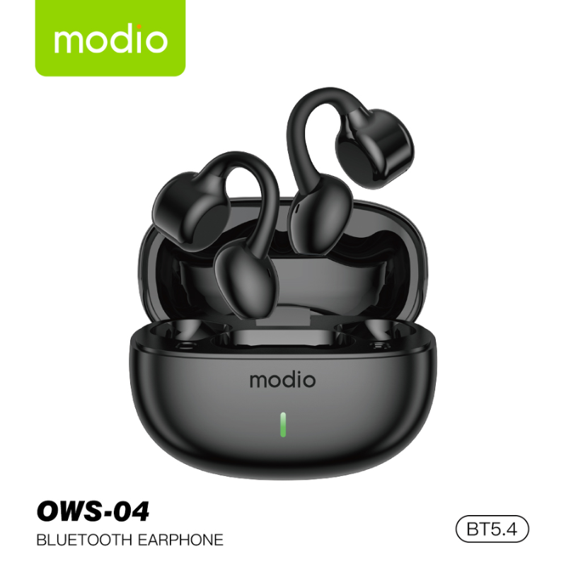 Modio OWS-04 Open Ear Wireless Earbuds – Bluetooth 5.3 Ear-Clip Headphones with ENC & HD Sound