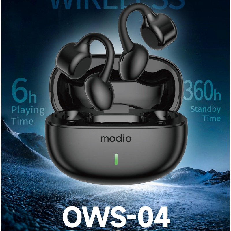 Modio OWS-04 Open Ear Wireless Earbuds – Bluetooth 5.3 Ear-Clip Headphones with ENC & HD Sound