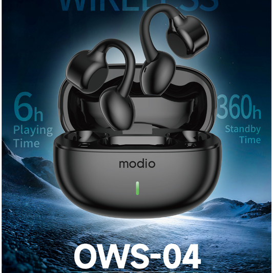 Modio OWS-04 Open Ear Wireless Earbuds – Bluetooth 5.3 Ear-Clip Headphones with ENC & HD Sound